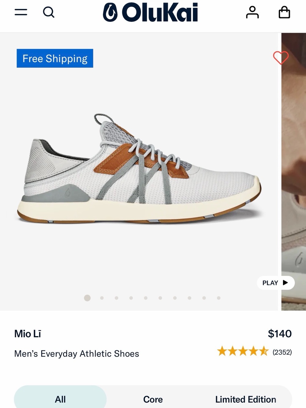 NWT OluKai Mio Li Men's Sneakers in Mist Grey/Poi